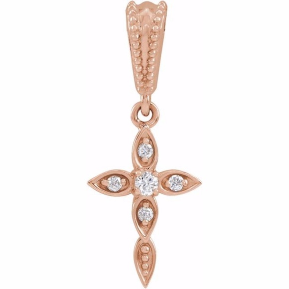 14K Rose Diamond Petite Vintage Cross Pendant